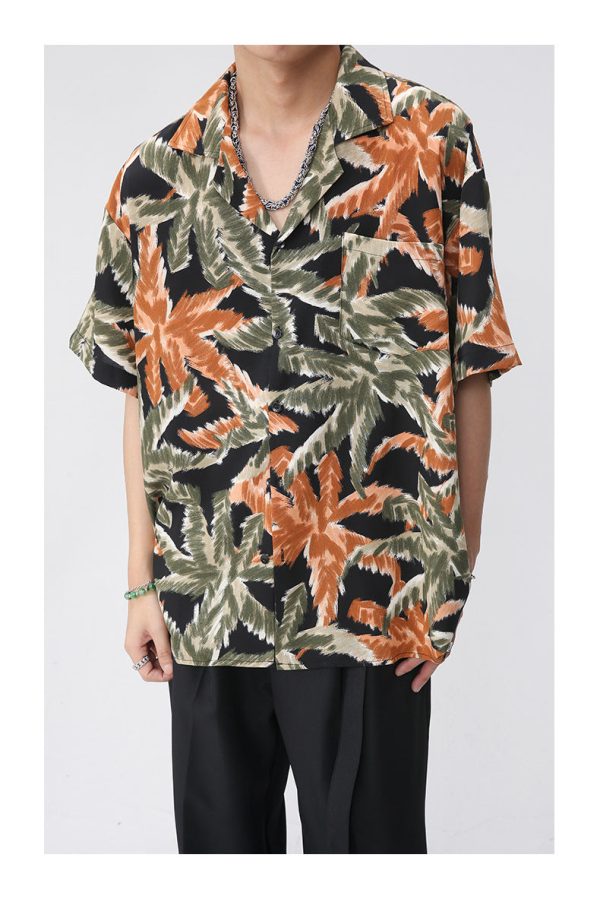 New Loose Retro Color Hong Kong Style Short Sleeve Suit Collar Shirt