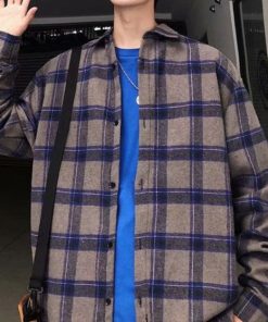 Men's Korean style loose plaid shirt jacket