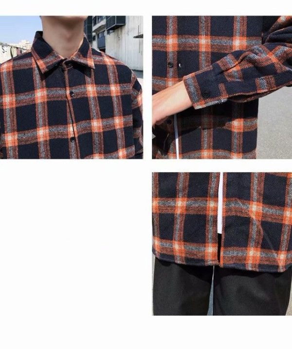 Men's Korean style loose plaid shirt jacket