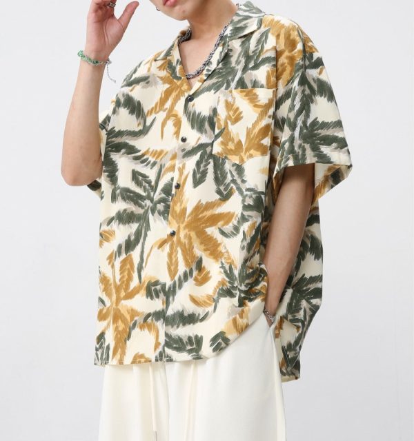 New Loose Retro Color Hong Kong Style Short Sleeve Suit Collar Shirt