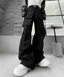 Non-gender Wear Multi-pocket Functional Wide-leg Pants Casual