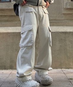 Pants Casual Multi-pocket Loose Straight Retro American Overalls In Brown