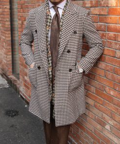 Double Breasted Thick Houndstooth Coat Vintage