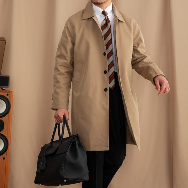 Lapel Single Breasted Business Casual Mid-length Trench Coat