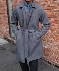 Men's Herringbone Wool Slim Fit Mid Length Coat